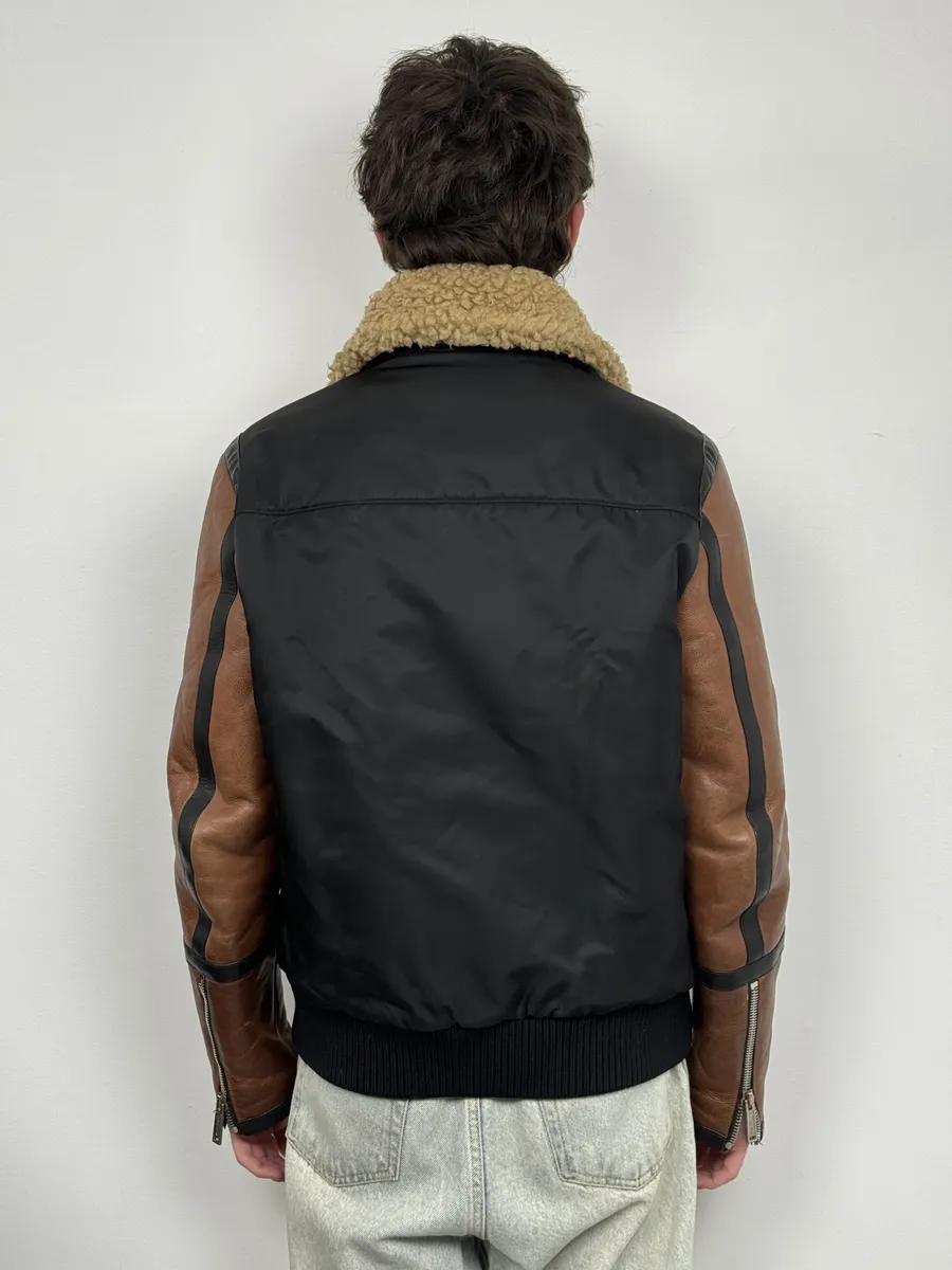 FW2018 Dsquared2 Brown & Black Beige Shearling Leather Alpha Jacket - Image 5