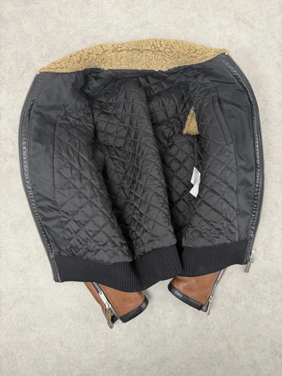 FW2018 Dsquared2 Brown & Black Beige Shearling Leather Alpha Jacket - Image 9