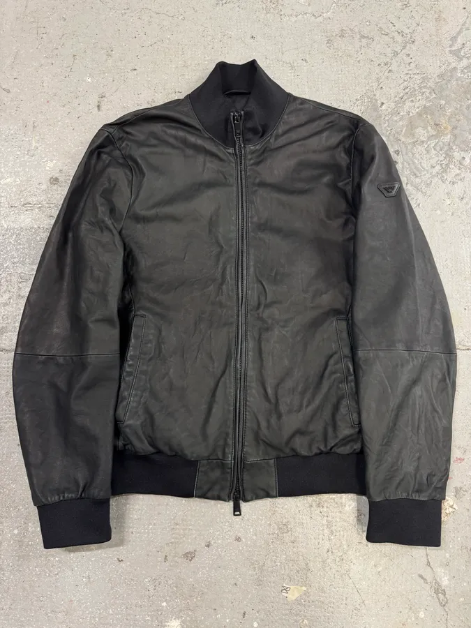 FW2018 Emporio Armani Black Leather Jacket
