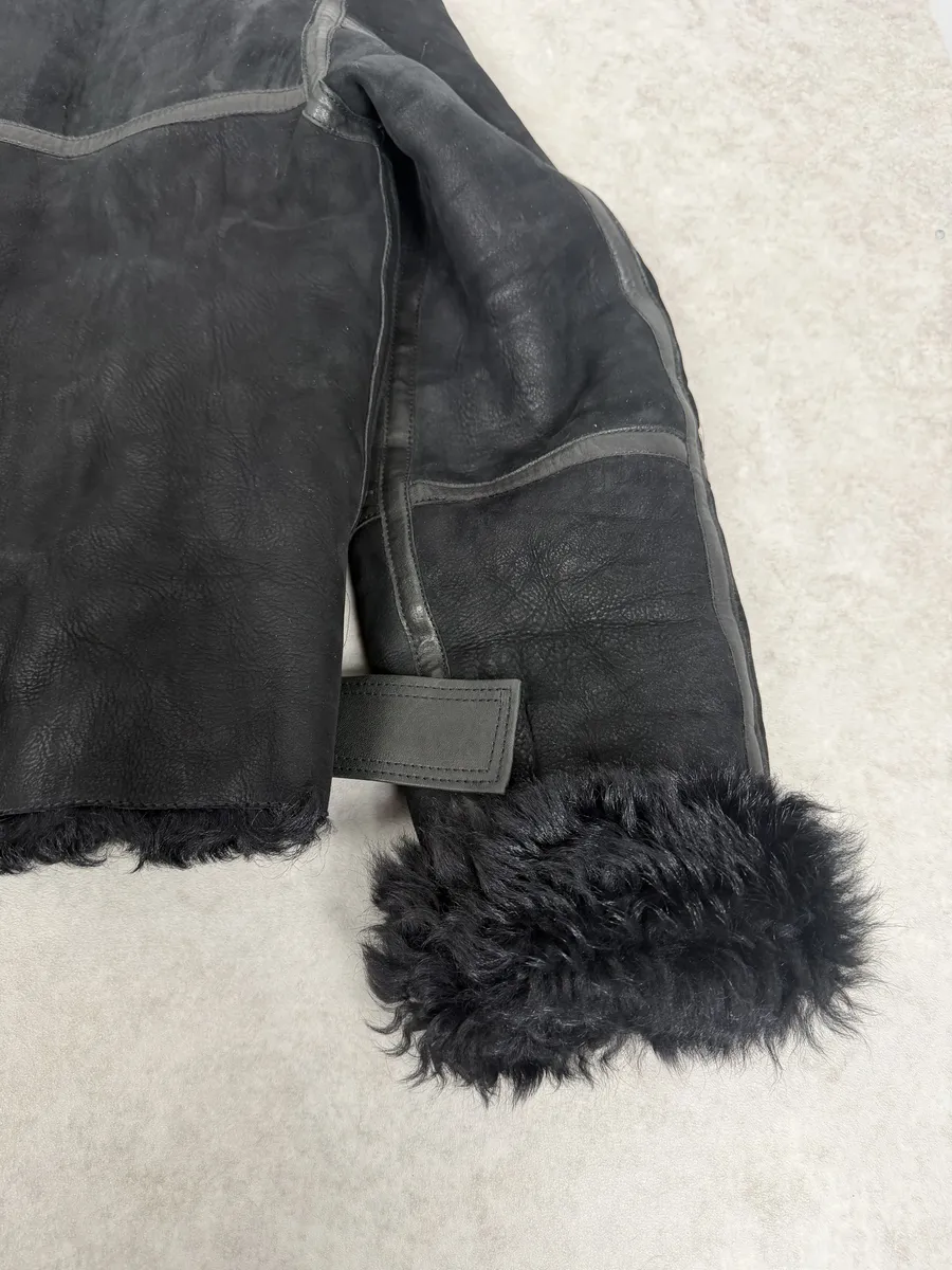 FW2018 Emporio Armani Plushed Leather Black Belted Jacket - Image 7