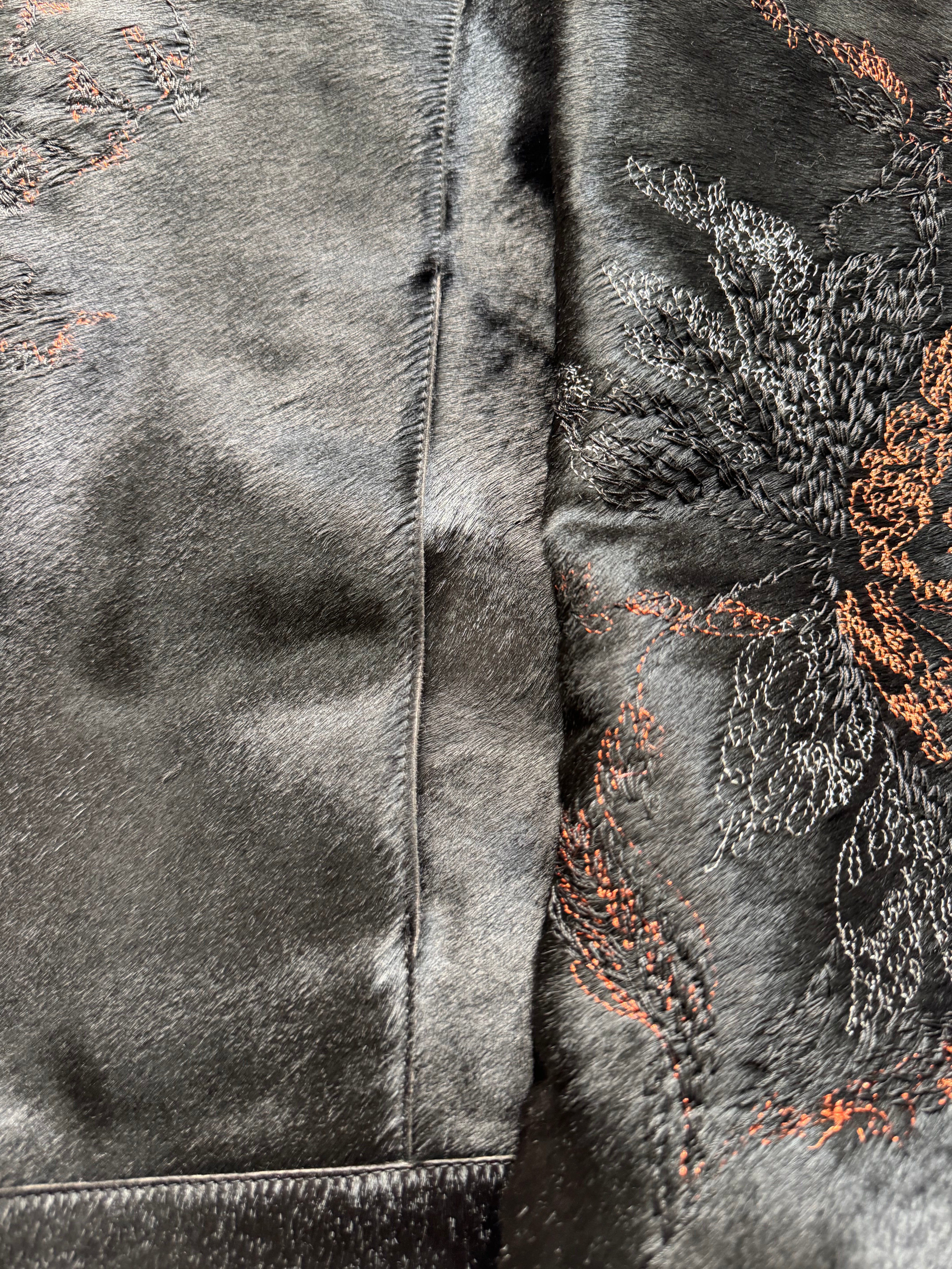 FW2018 Emporio Armani Pony Hair Floral Embroidery Leather Jacket (L) - Image 7