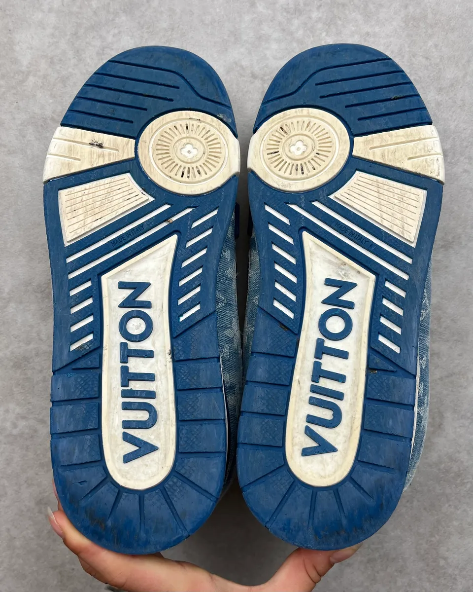 FW2018 Louis Vuitton Blue Denim & White Leather Trainer Sneakers - Image 13