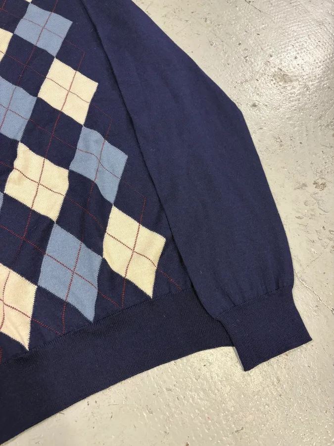 FW2018 Prada Navy Argyle Wool Sweater - Image 7