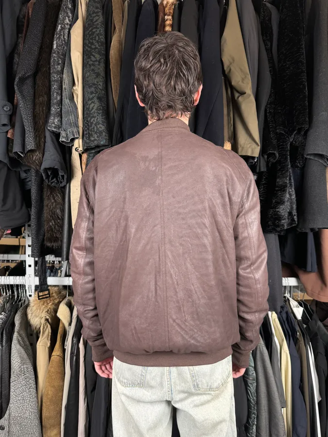 FW2018 Rick Owens Sisyphus Brown Lamb Leather Raisin Bomber Jacket - Image 3