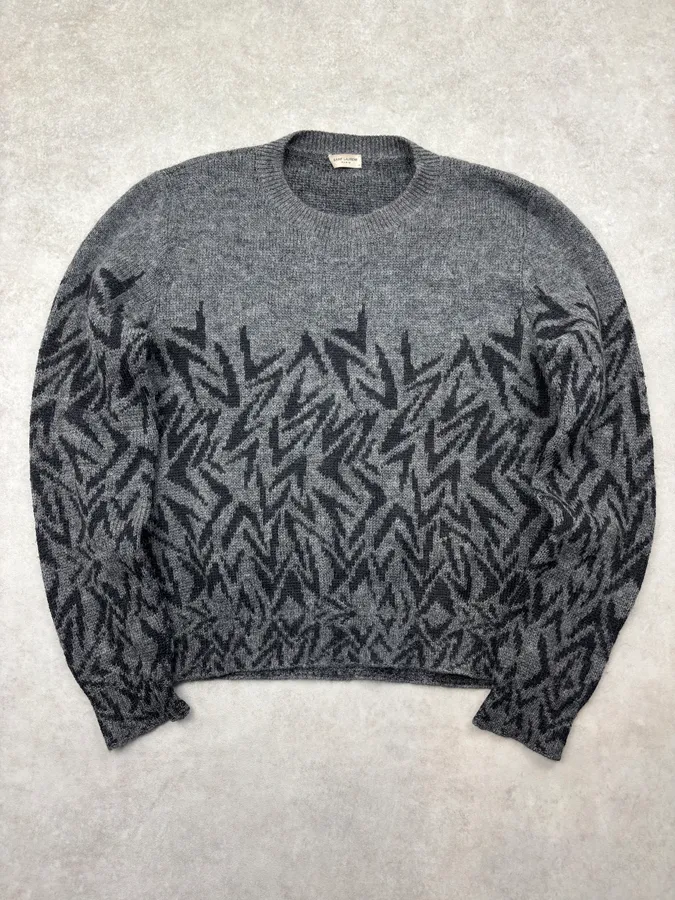 FW2018 Saint Laurent Black Wool Leaf Pattern Sweater