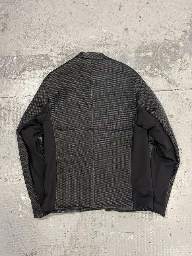 FW2019 Emporio Armani Biker Black Leather Woven Jacket - Image 6