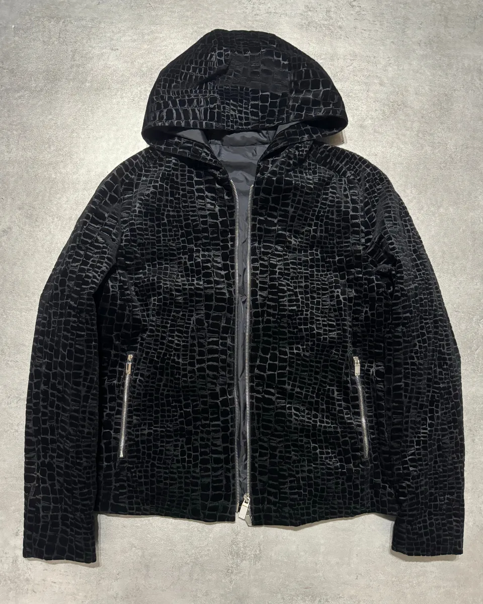 FW2019 Emporio Armani Black Cracked Croco Effect Black Jacket - Image 11