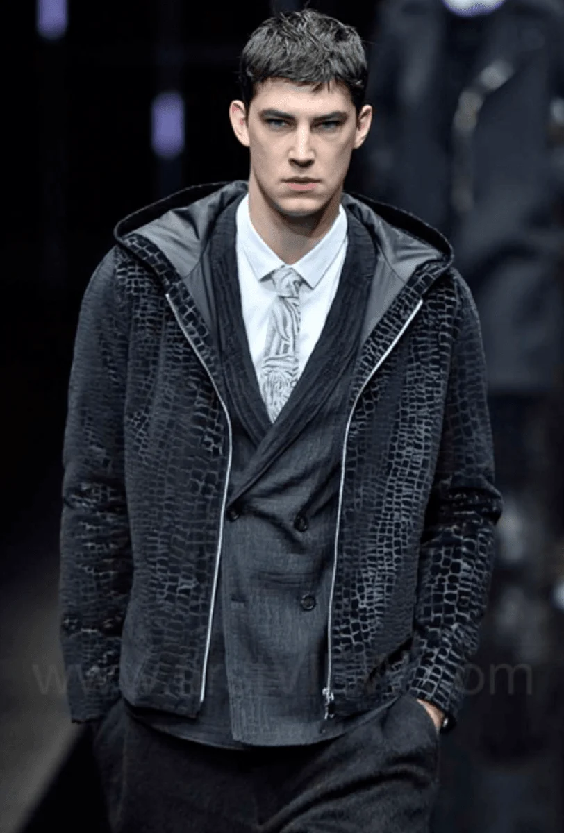 FW2019 Emporio Armani Black Cracked Croco Effect Black Jacket - Image 2