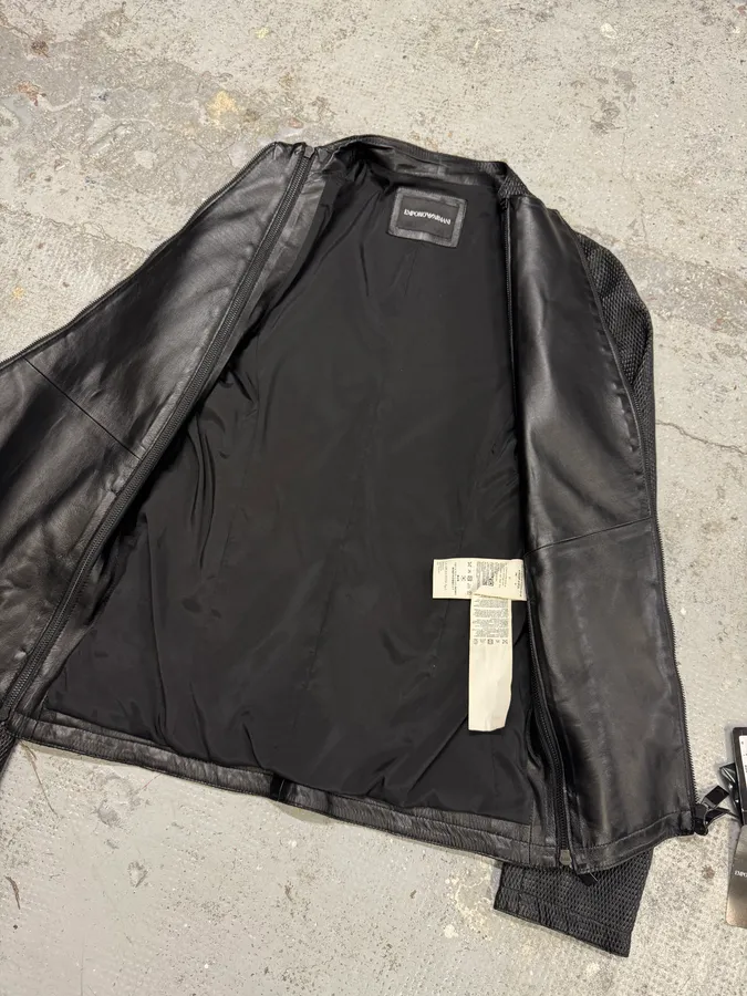FW2019 Emporio Armani Zip Asymmetrical Black Leather Jacket - Image 10