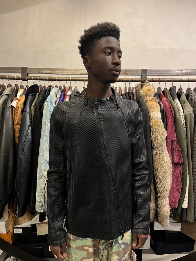 FW2019 Emporio Armani Zip Asymmetrical Black Leather Jacket - Image 2