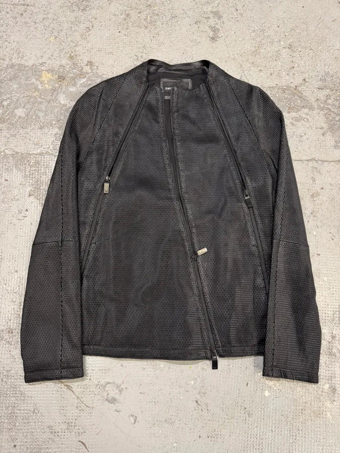 FW2019 Emporio Armani Zip Asymmetrical Black Leather Jacket - Image 5