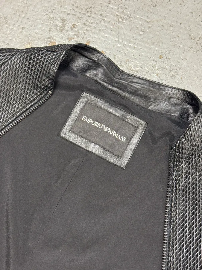 FW2019 Emporio Armani Zip Asymmetrical Black Leather Jacket - Image 6