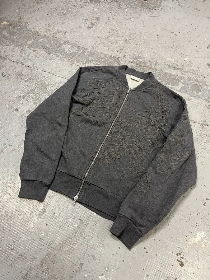FW2020 Dries Van Noten Floral Grey Zip-up Sweater - Image 4