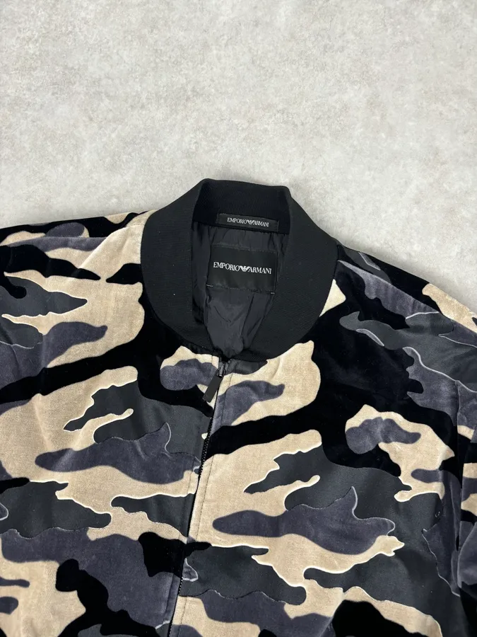 FW2020 Emporio Armani Camo Velvet Padded Bomber Jacket - Image 5
