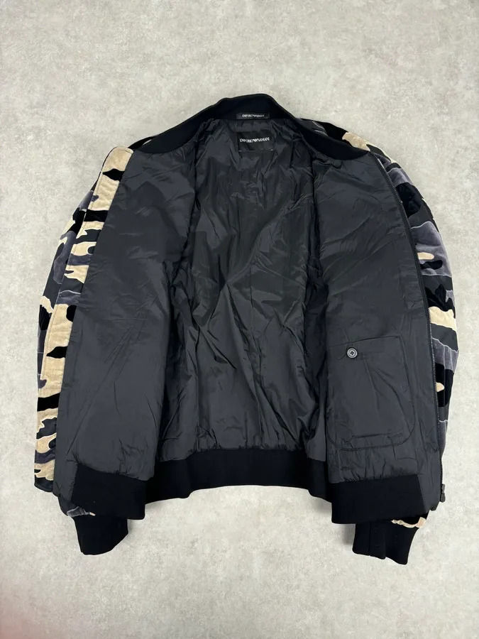 FW2020 Emporio Armani Camo Velvet Padded Bomber Jacket - Image 7