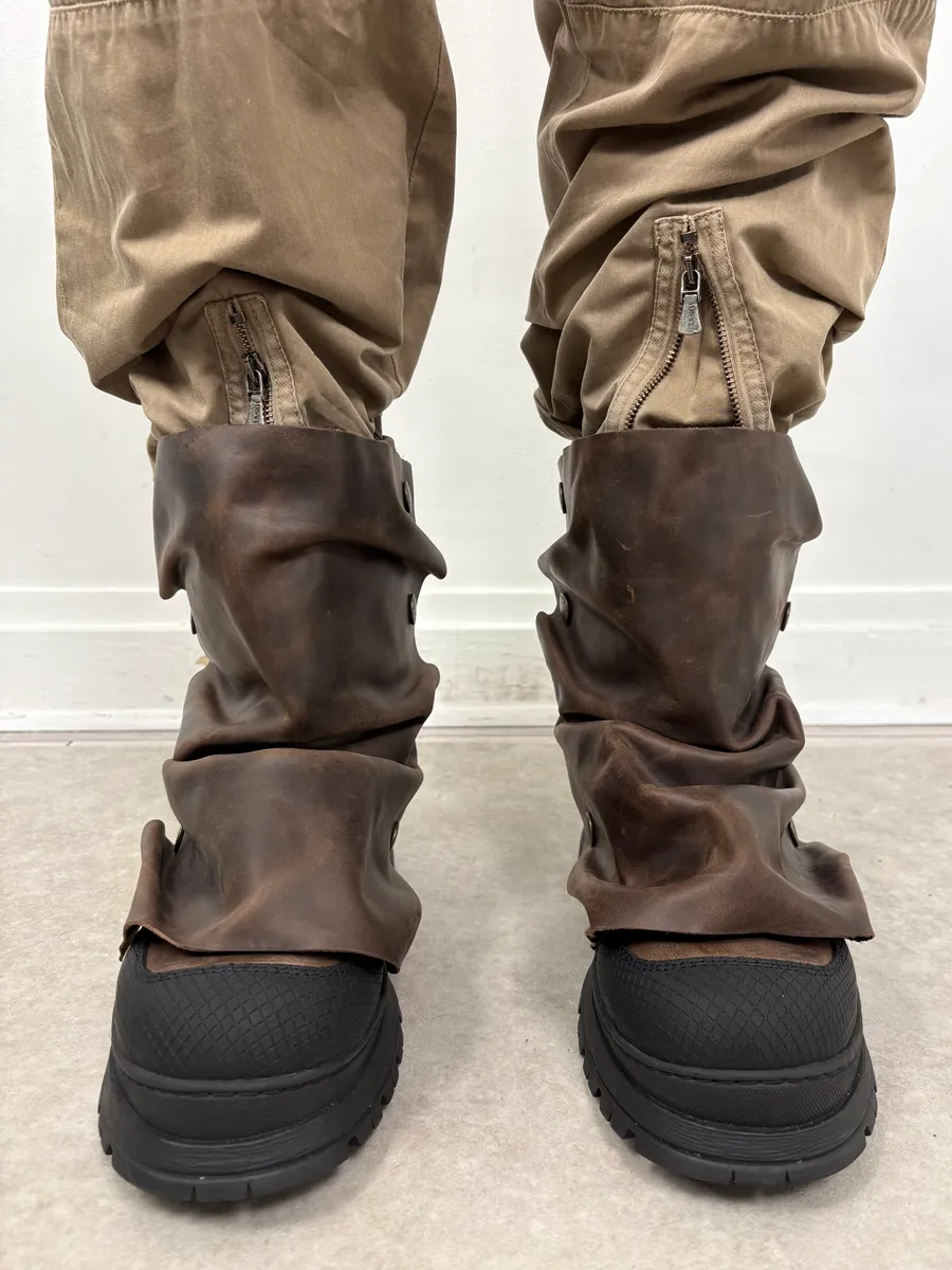 FW2020 Glenn Martens H&M Brown Leather Plastron Boots - Image 3
