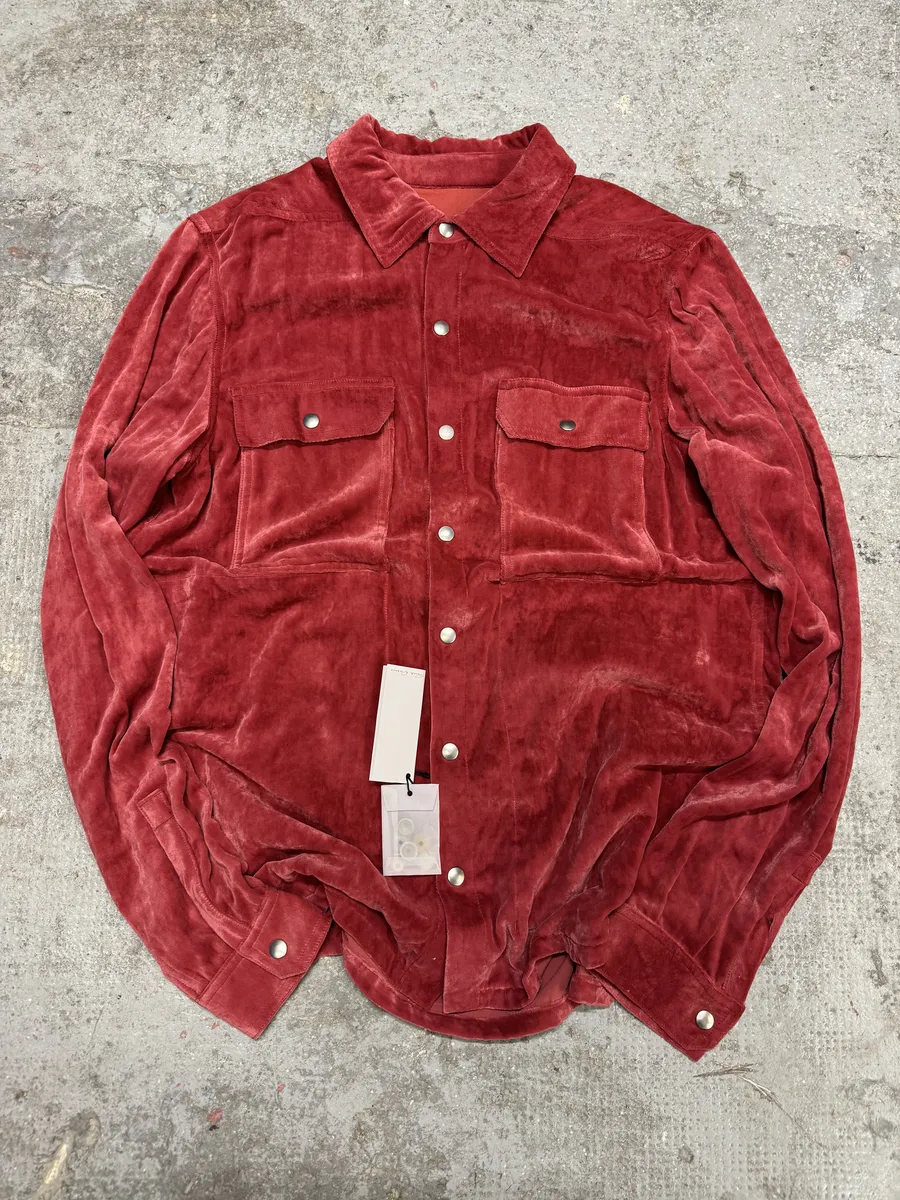 FW2021 Rick Owens Red Velvet Shirt Jacket - Image 4