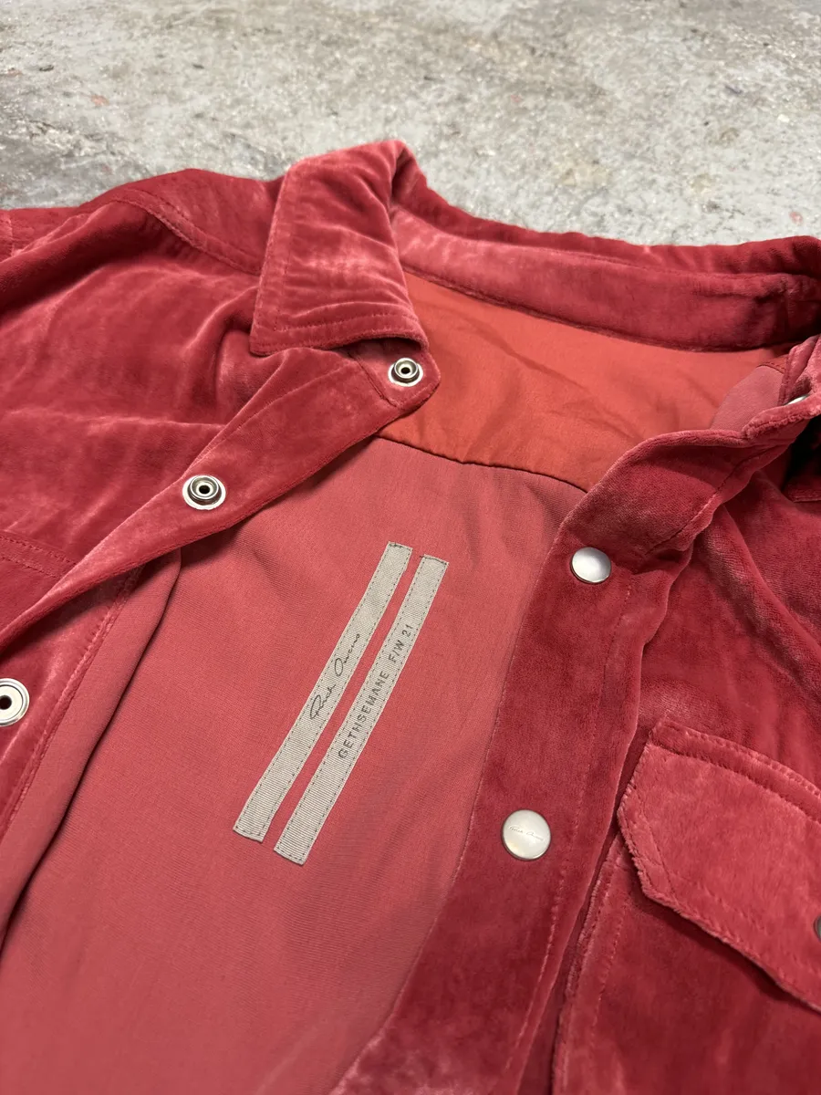 FW2021 Rick Owens Red Velvet Shirt Jacket - Image 6