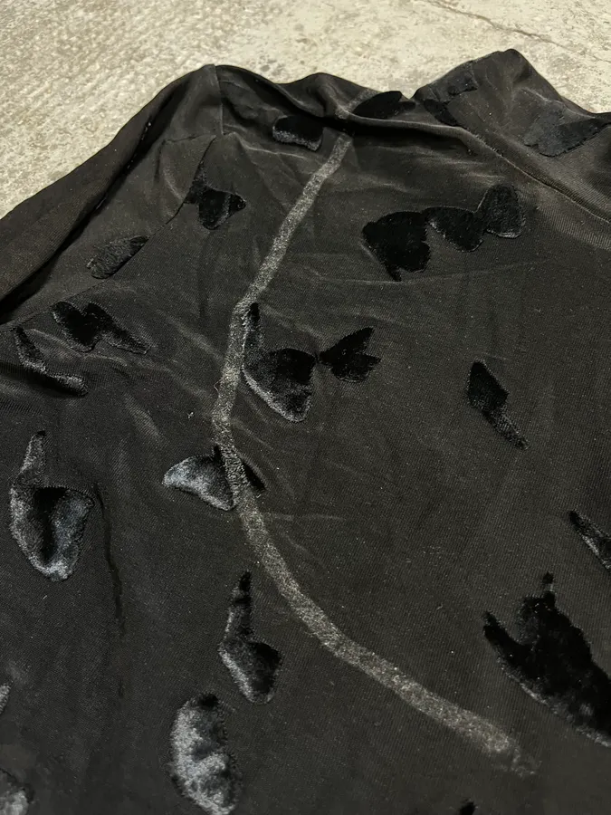 FW2023 Saint Laurent Velvet Butterfly Motifs Black Transparent Turtle Neck Longsleeve Top - Image 7