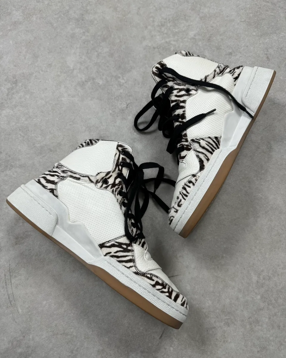 FW2023 Saint Laurent Zebra Fur White Leather High Sneakers - Image 3