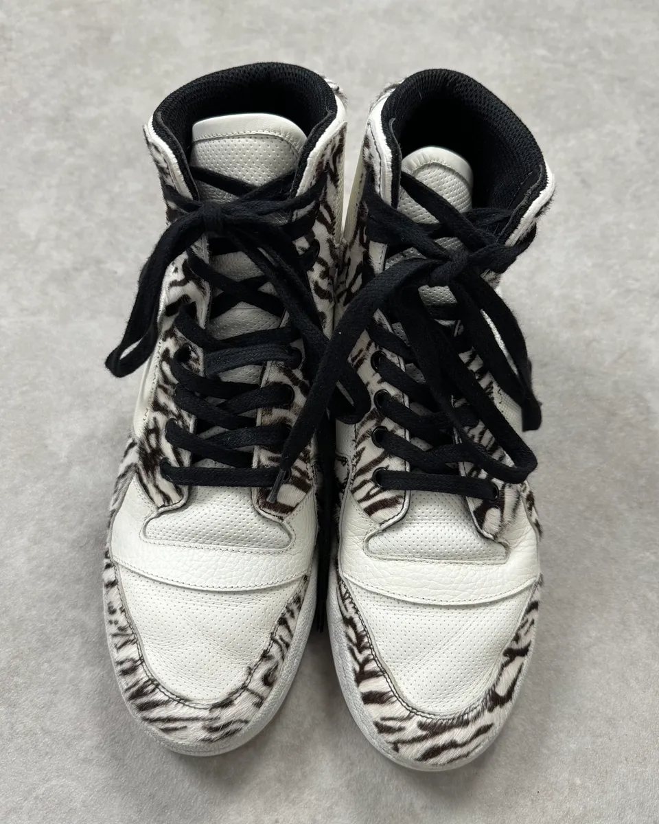 FW2023 Saint Laurent Zebra Fur White Leather High Sneakers - Image 6
