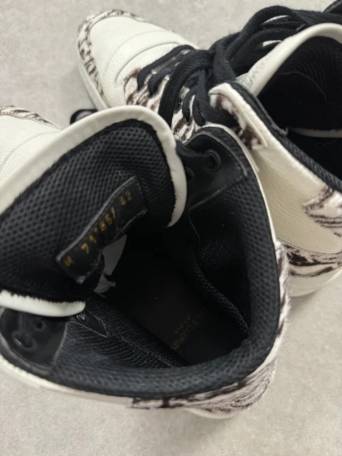FW2023 Saint Laurent Zebra Fur White Leather High Sneakers - Image 9
