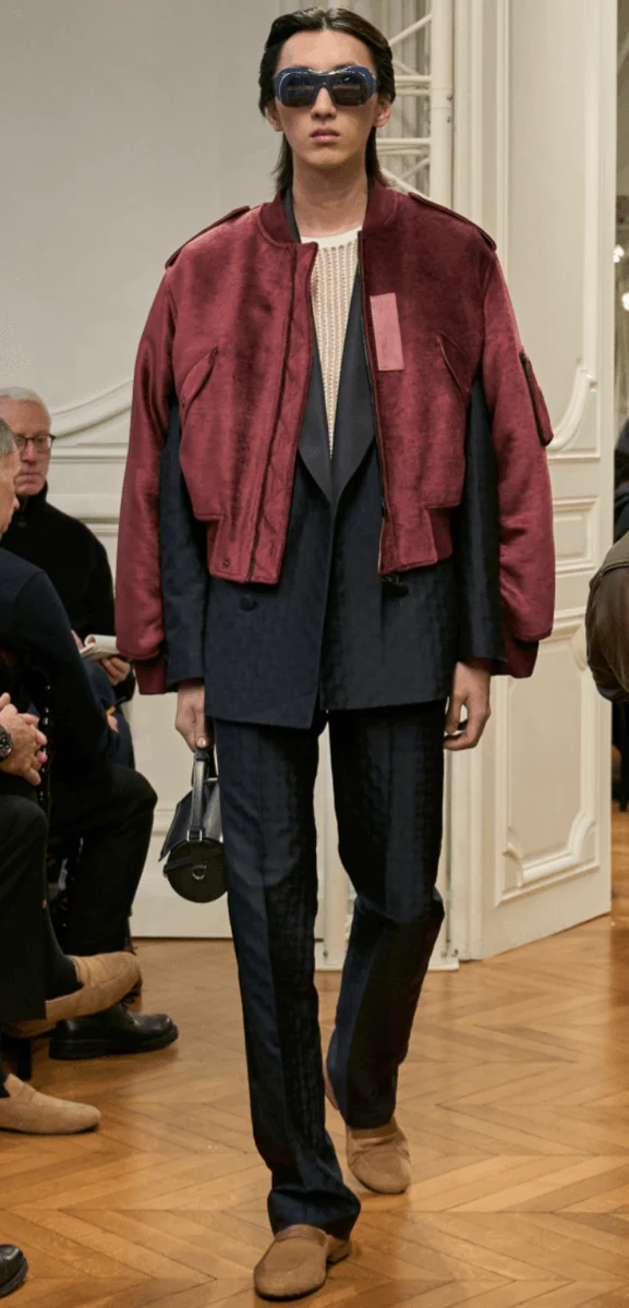 FW2024 Givenchy Bordeaux Velvet Bomber Jacket - Image 2