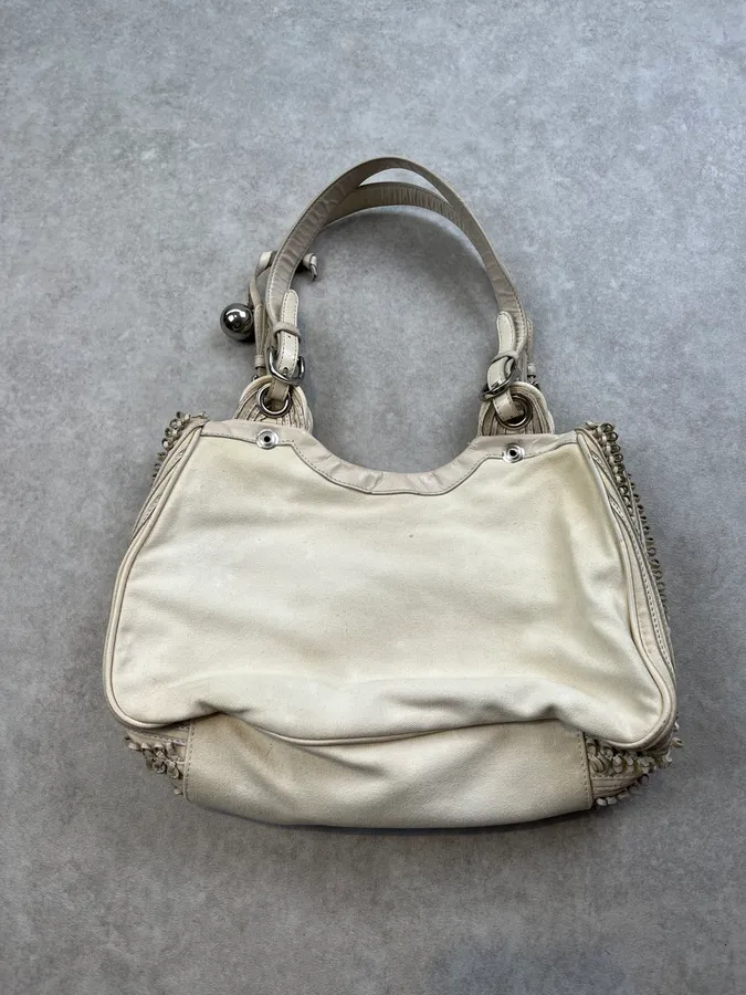 Gianfranco Ferré Circle Woven Cream Handle Bag - Image 6