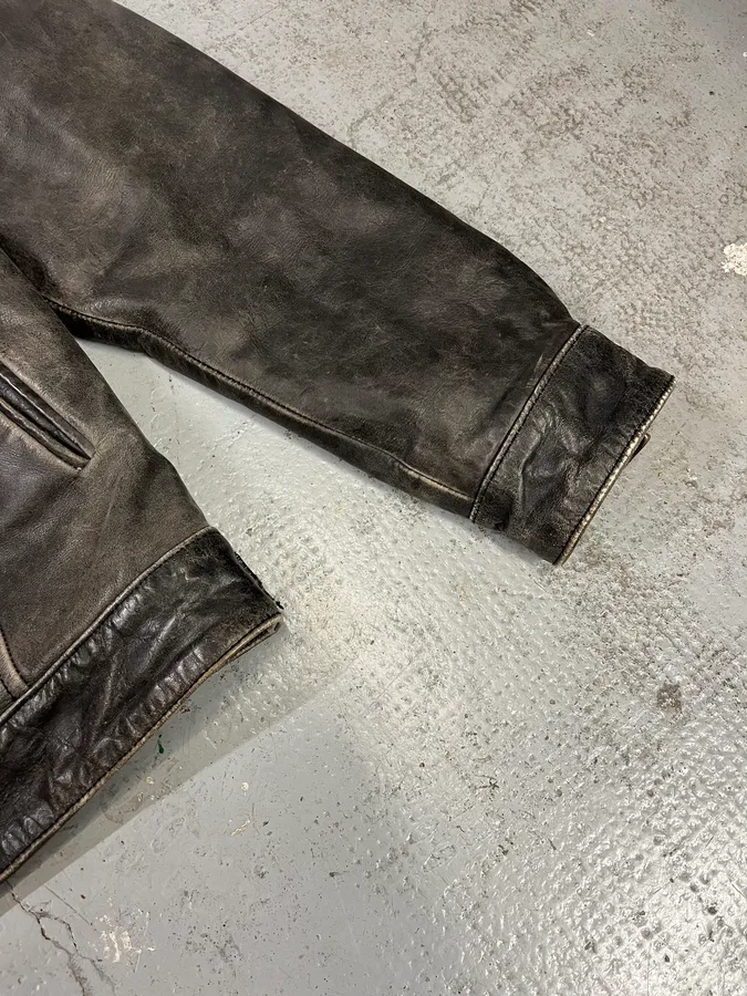 Gianfranco Ferré Eroded Grey Black Leather Trucker Jacket - Image 6