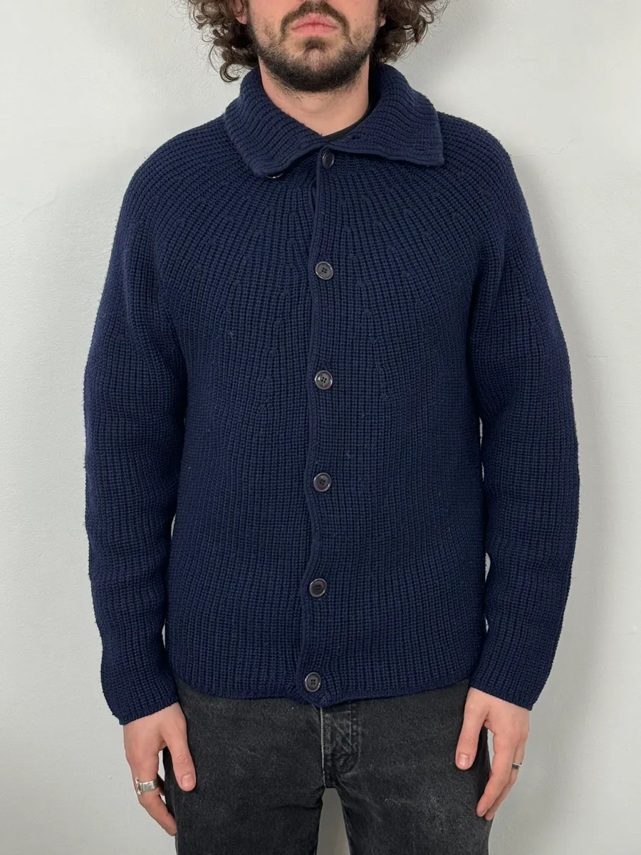 Gianfranco Ferré Navy Wool Buttoned Cardigan Sweater - Image 3