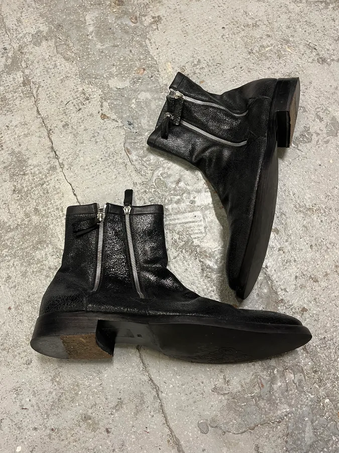 Gianni Versace Black Leather Double Zip Boots - Image 4
