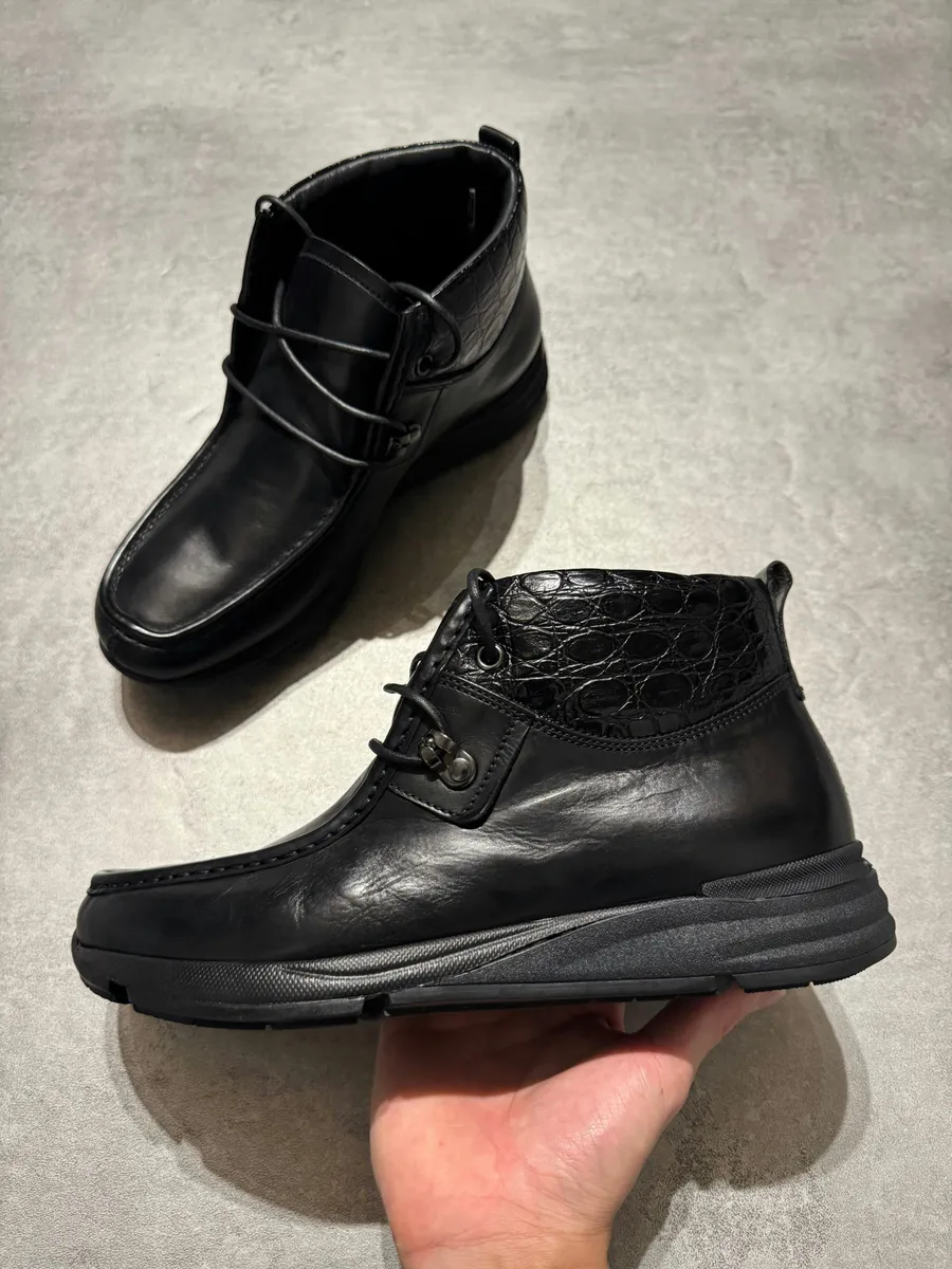 Giorgio Armani Black Exotic Textured Leather Boots - Image 2