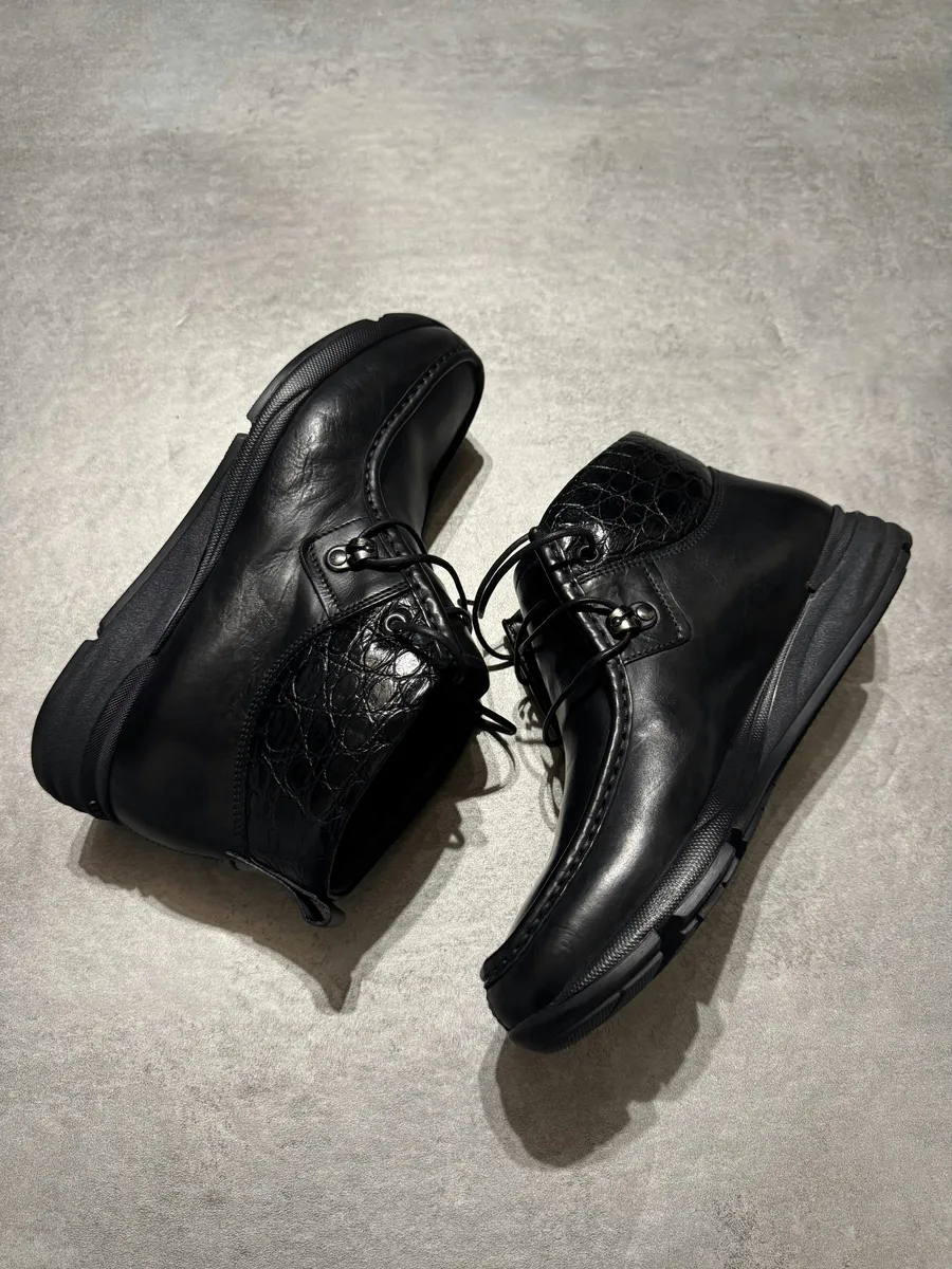 Giorgio Armani Black Exotic Textured Leather Boots - Image 3