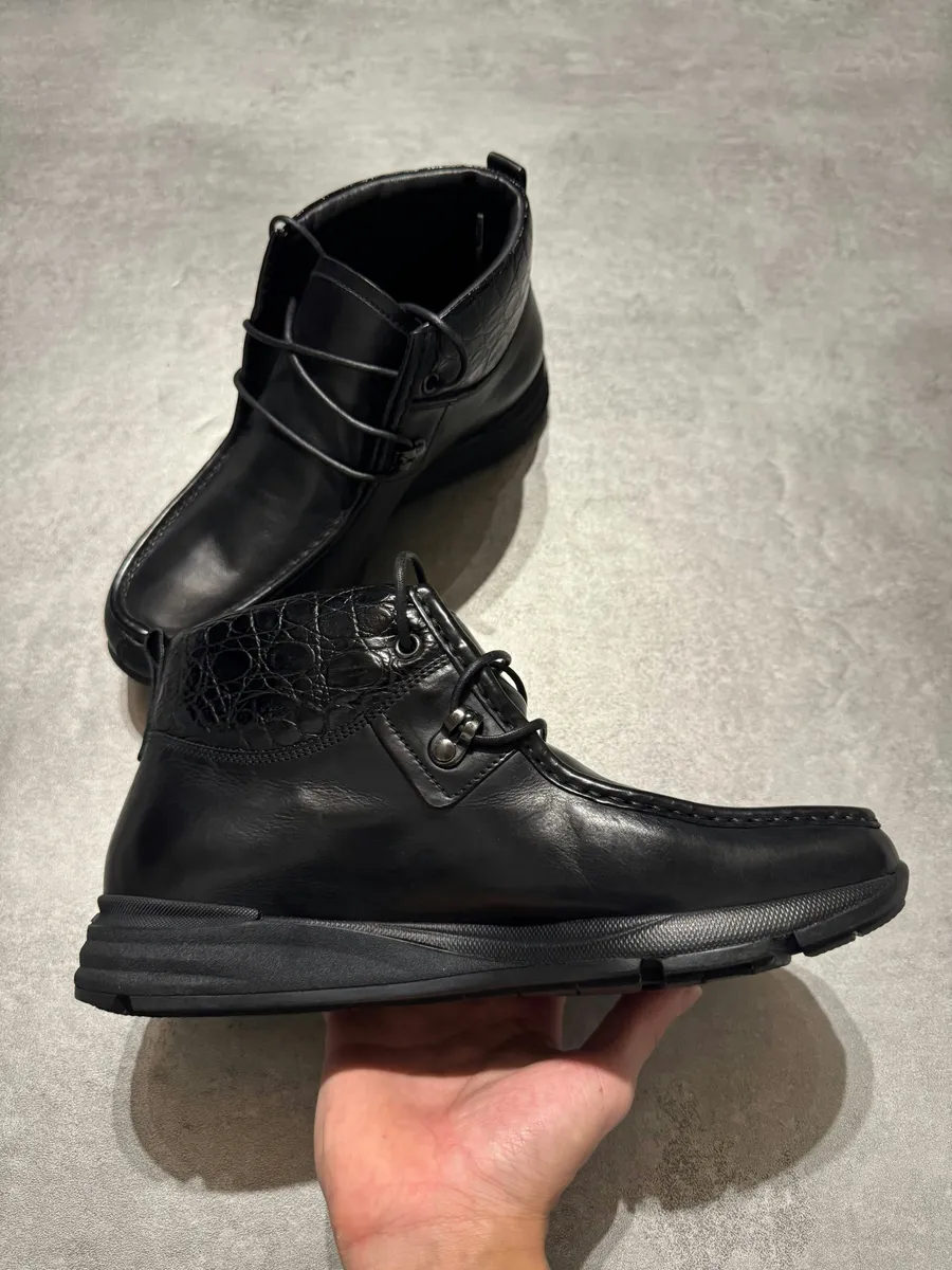 Giorgio Armani Black Exotic Textured Leather Boots - Image 4