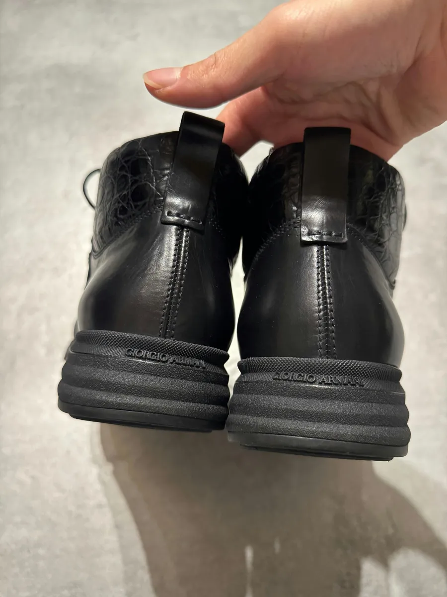 Giorgio Armani Black Exotic Textured Leather Boots - Image 9