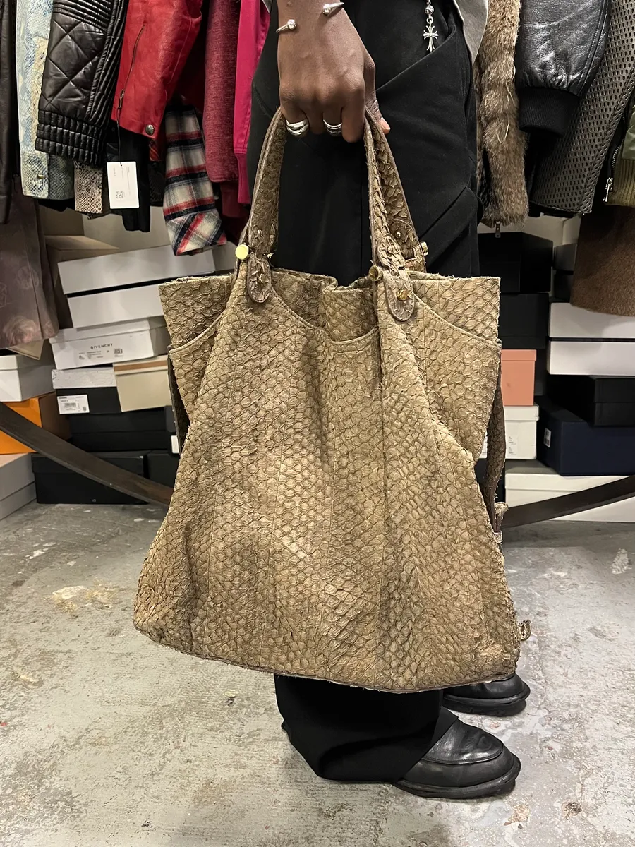 Giorgio Armani Brown Snakeskin Effect Leather Handle Bag