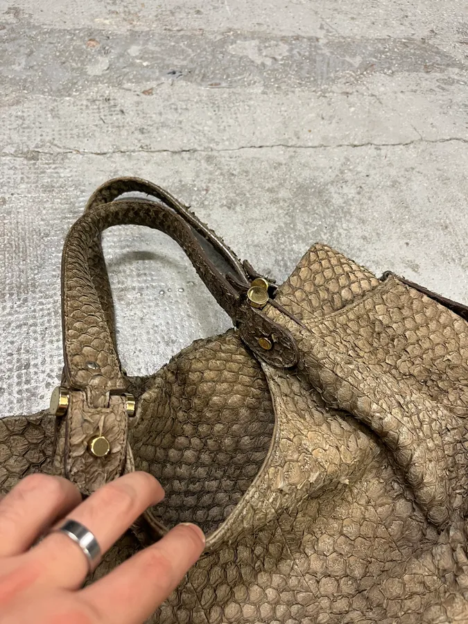 Giorgio Armani Brown Snakeskin Effect Leather Handle Bag - Image 10