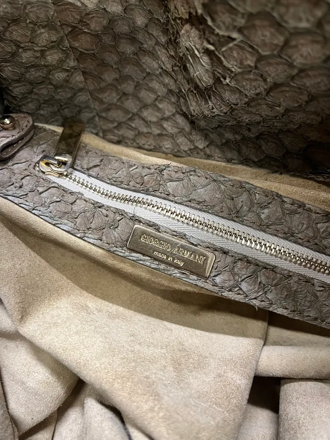 Giorgio Armani Brown Snakeskin Effect Leather Handle Bag - Image 11