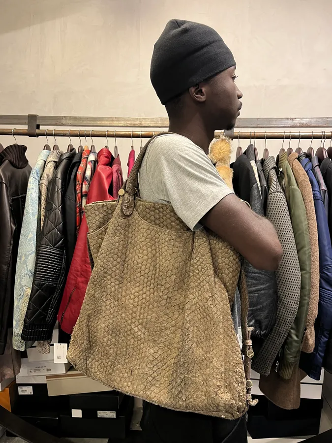 Giorgio Armani Brown Snakeskin Effect Leather Handle Bag - Image 3