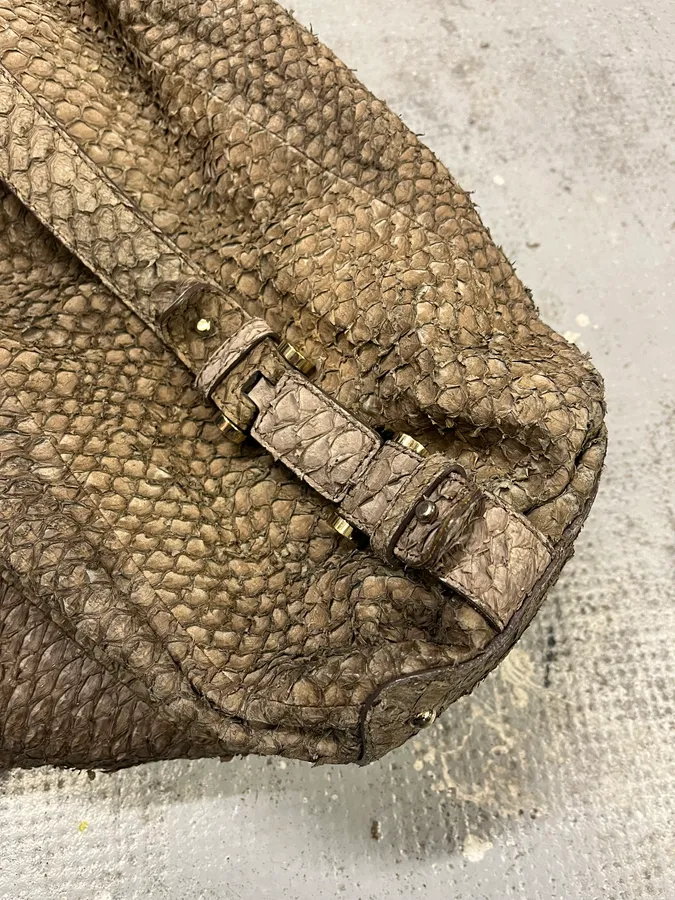 Giorgio Armani Brown Snakeskin Effect Leather Handle Bag - Image 5
