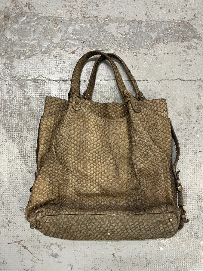 Giorgio Armani Brown Snakeskin Effect Leather Handle Bag - Image 6