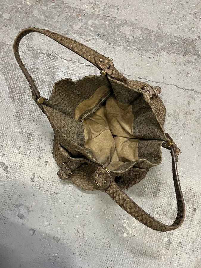 Giorgio Armani Brown Snakeskin Effect Leather Handle Bag - Image 9