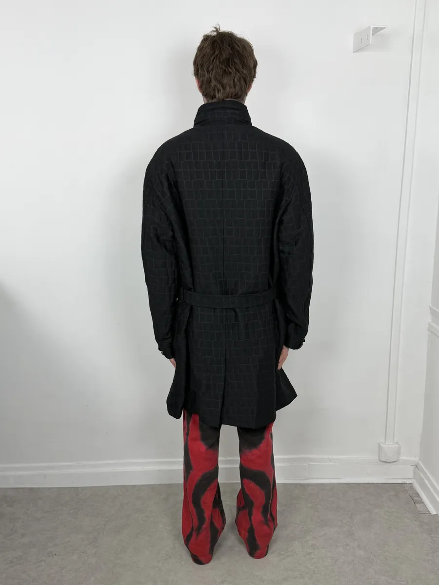 Giorgio Armani Crocodile Effect Black Wool & Silk Trench Coat - Image 4