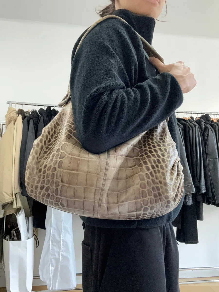 Giorgio Armani Natural Crocodile Effect Leather Bag - Image 9