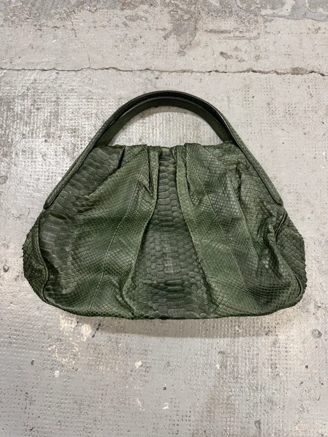 Giorgio Armani Sage Green Python Leather Hobo Bag