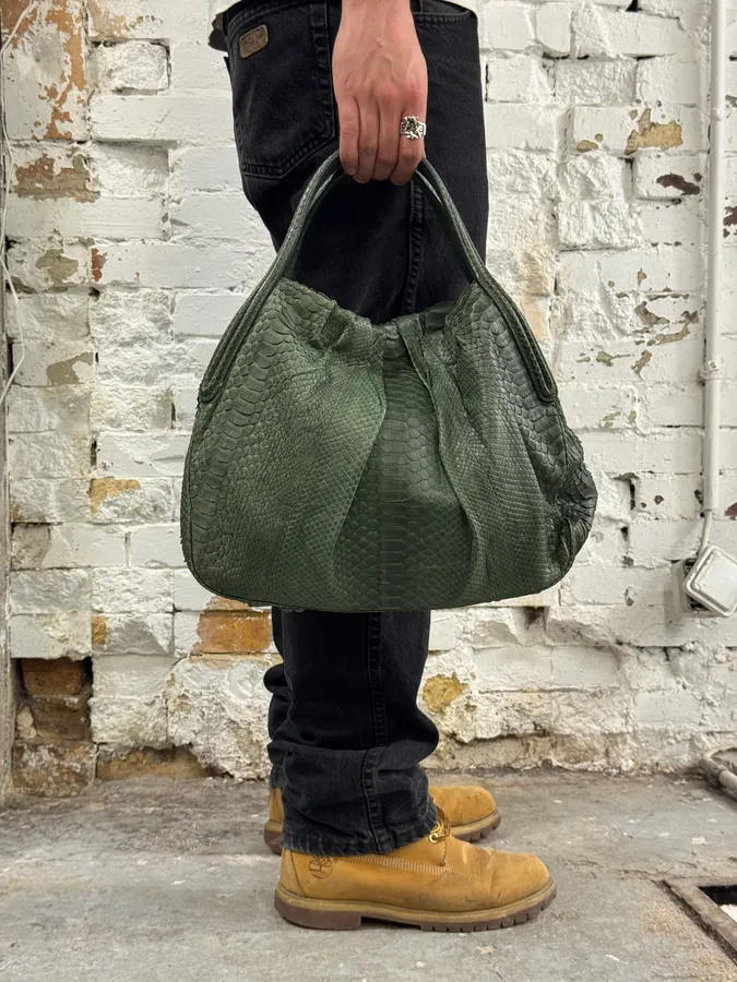 Giorgio Armani Sage Green Python Leather Hobo Bag - Image 2