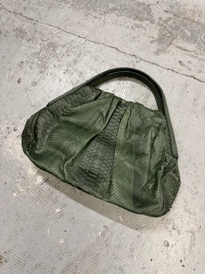 Giorgio Armani Sage Green Python Leather Hobo Bag - Image 3