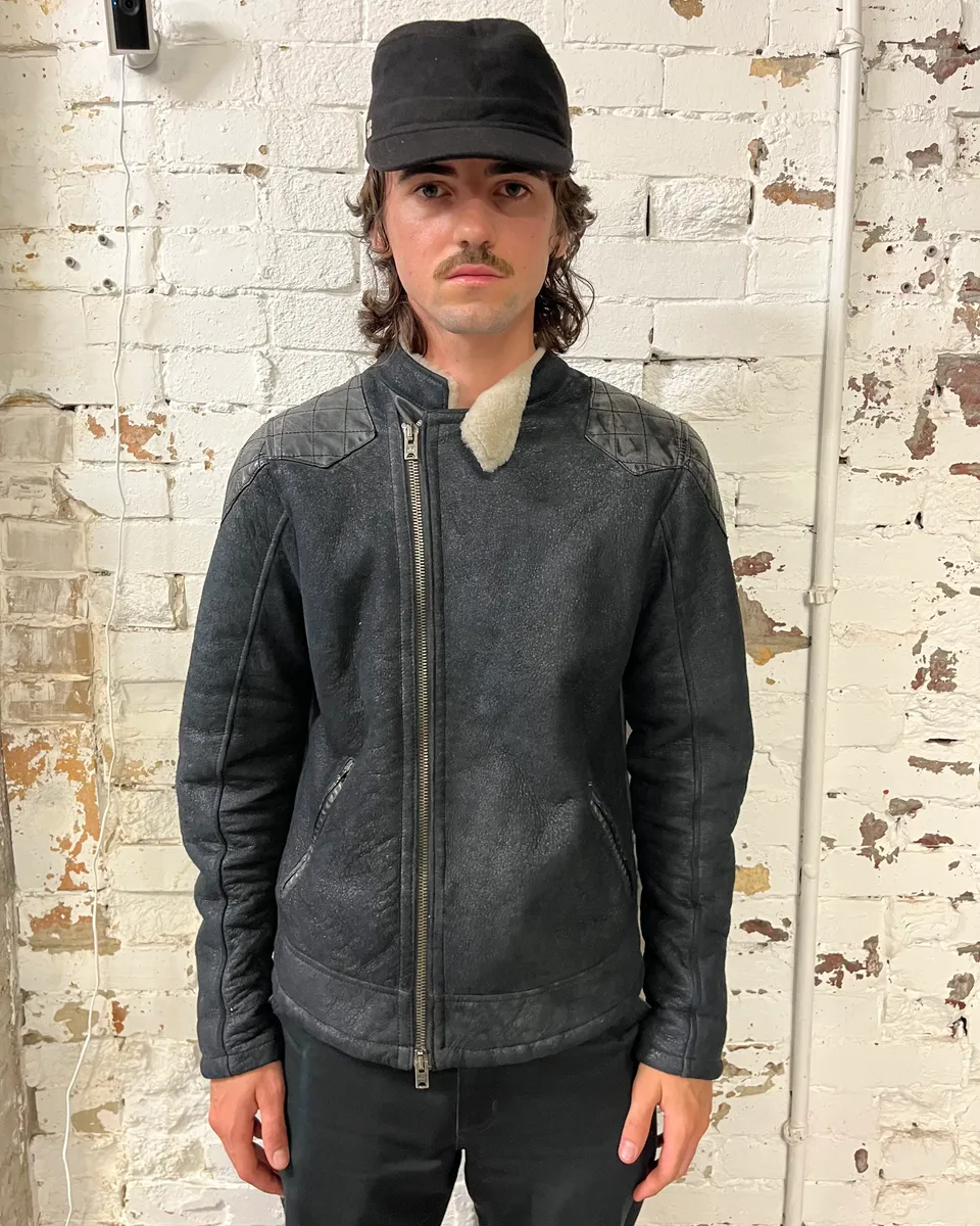 Giorgio Brato Asymmetrical  Padded Shearling Leather Jacket - Image 4