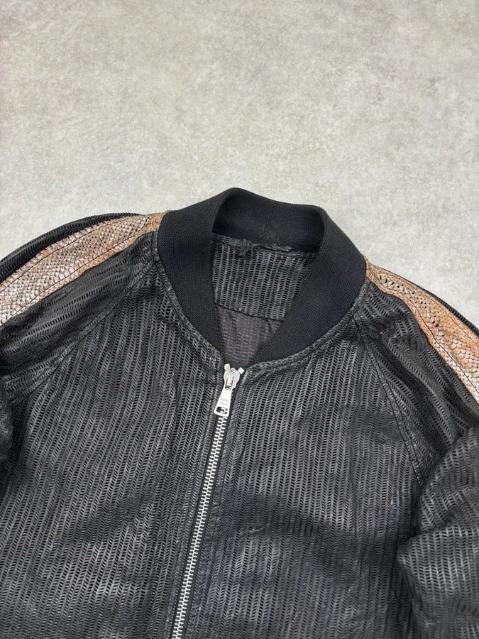 Giorgio Brato Black Leather Contrast Stripe Bomber Jacket - Image 4