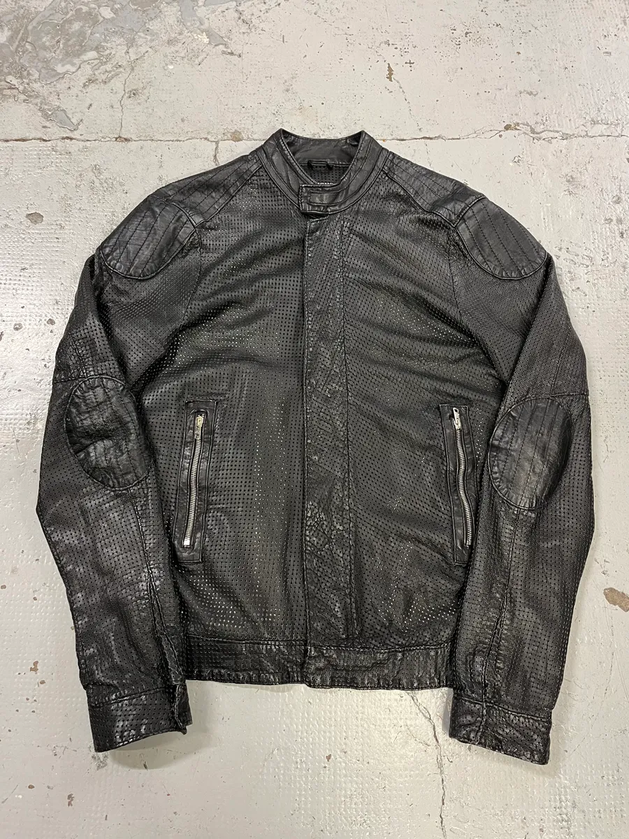 Giorgio Brato Black Perforated Leather Biker Jacket
